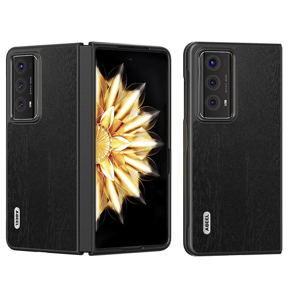 

ABEEL For Honor Magic V2 5G Wood Grain Phone Case Anti-Scratch PU+PC Phone Cover Black
