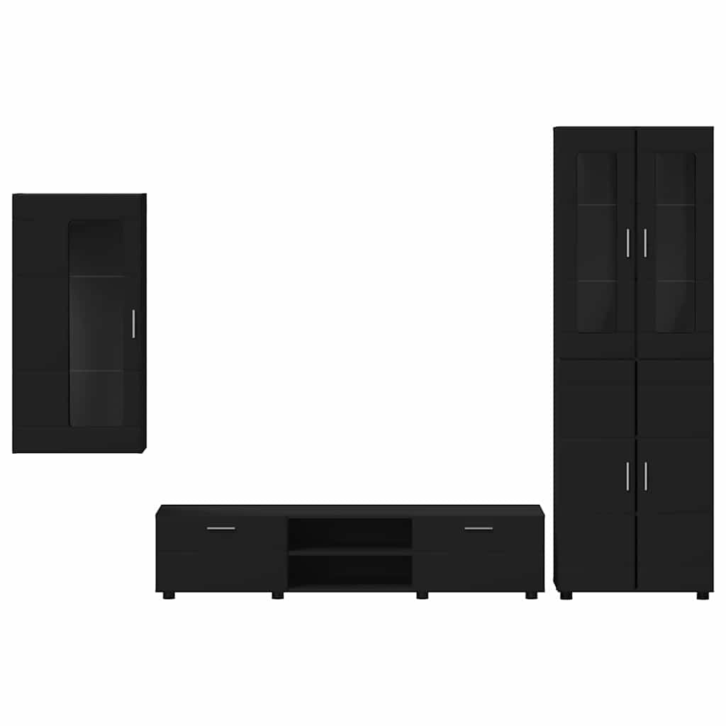 FLORIN 3 Piece TV Cabinet Set with Drawers Black Wood Based Material