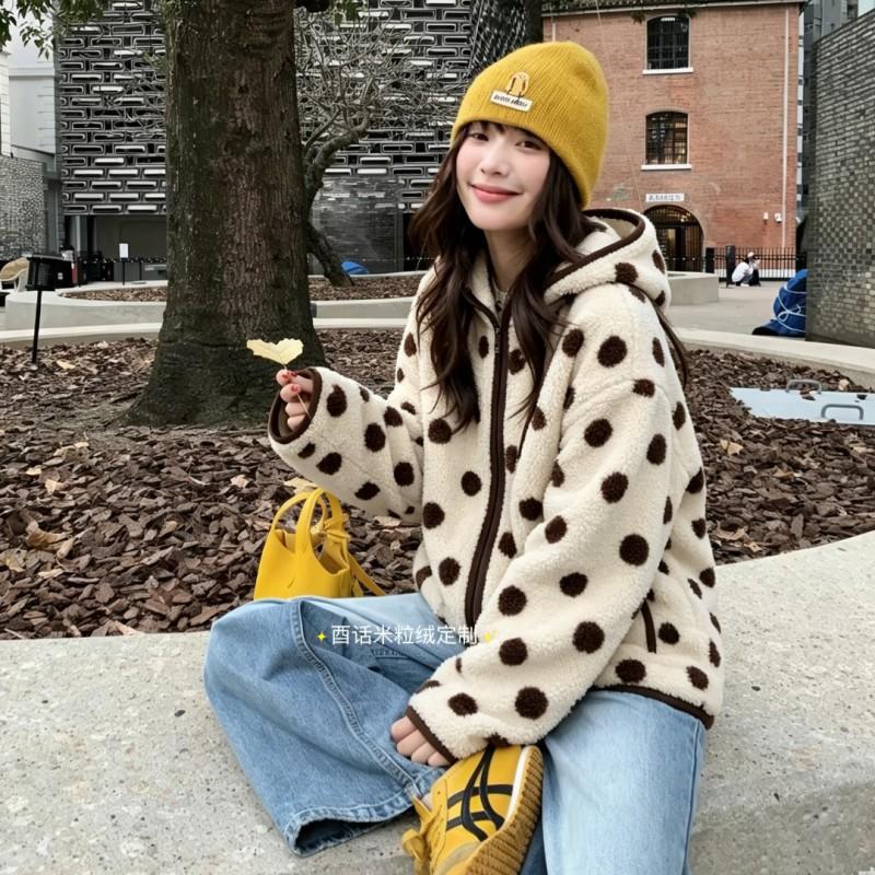 Womens Oversized Fleece Hooded Coat With Fair Isle Winter Warm Thick Outwear Home Or Street Wear