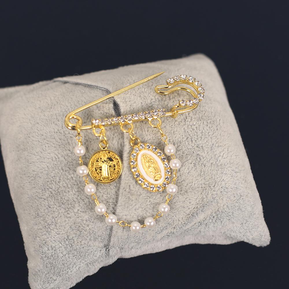 Runder Anhänger Guadalupe Kreuz Brosche Anstecknadel Mit Kette für Damen Herren Mode Glücksbringer Schmuck Dropshipping
