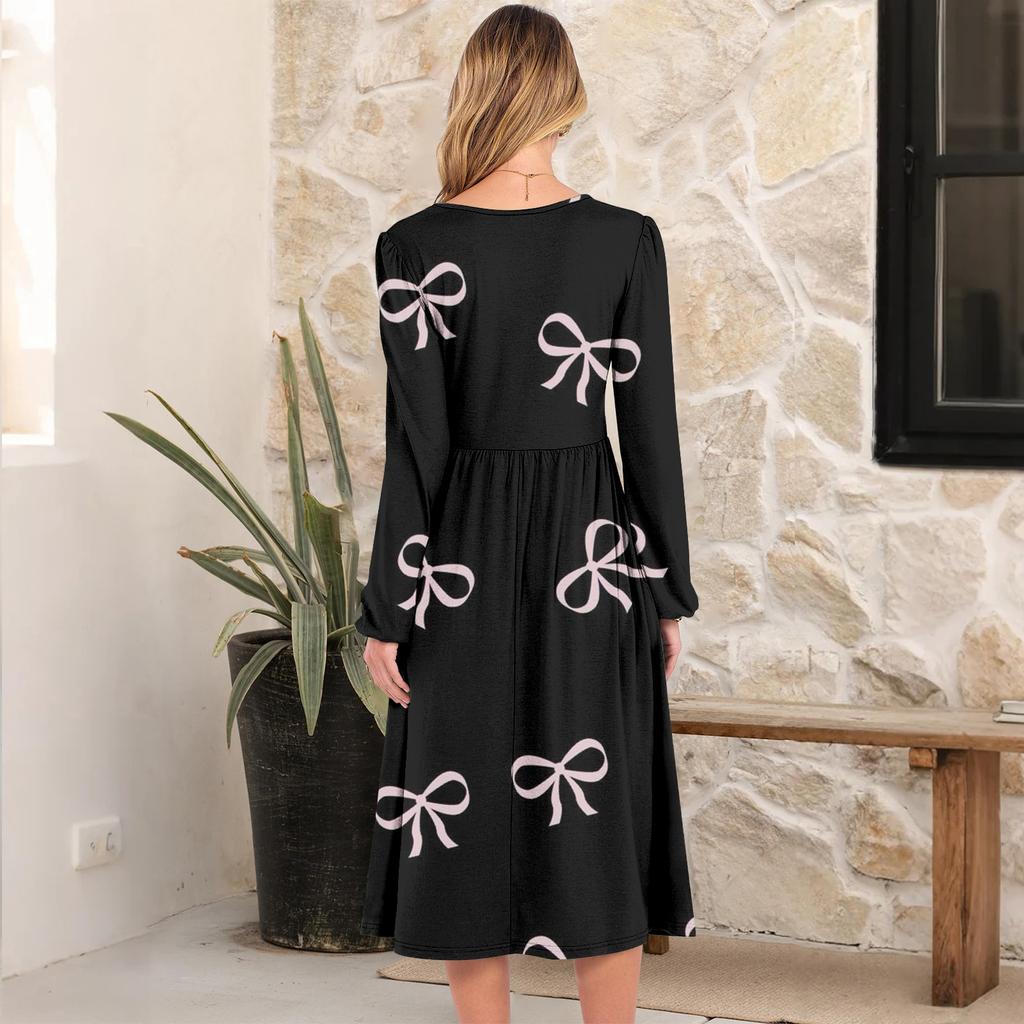 Women's fashionable loose retro printed round-neck dress