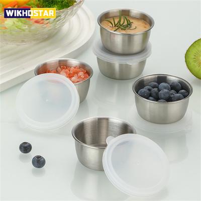 304 Stainless Steel Sauce Seasoning Container 40ml Sauce Cup Silicone Cover Leak-proof Salad Dipping Dish Small Storage Box