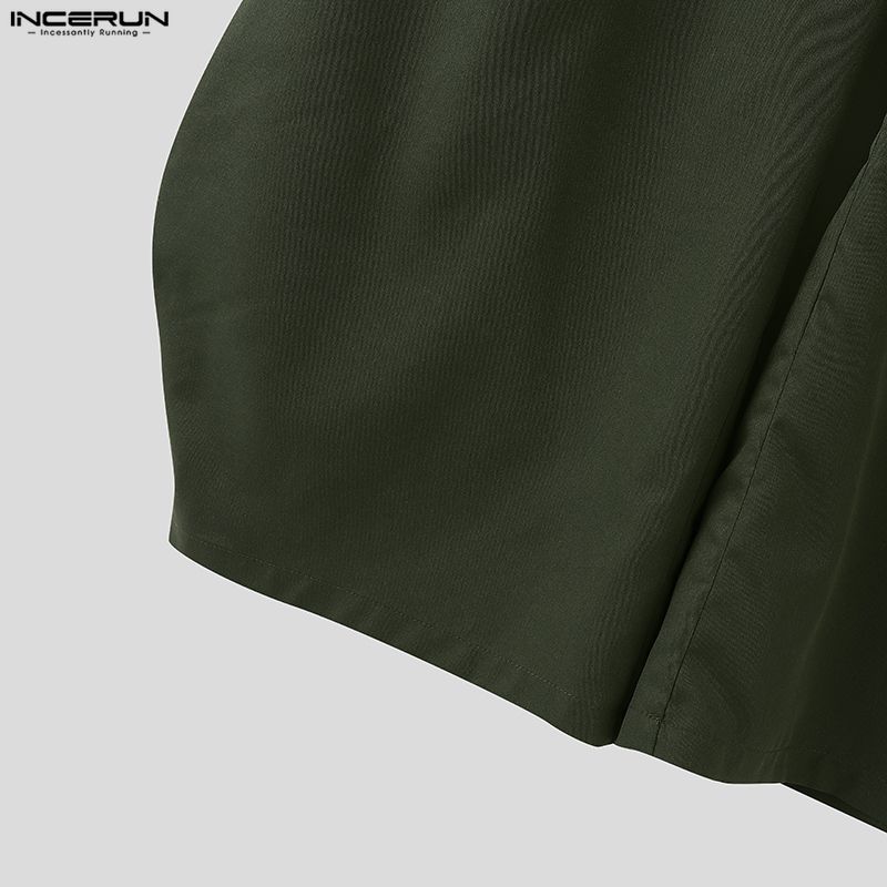 INCERUN Men's Casual High Zip-up Waist Long Lantern Hem Pants Trousers