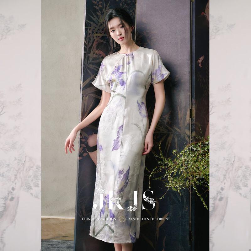 JK&JS Iris Floral Viscose Cheongsam-Style Long Dress