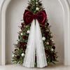 Mesh Tulle Large Velvet Christmas Bow Ornaments Tree Bow with Long Tails  Wedding