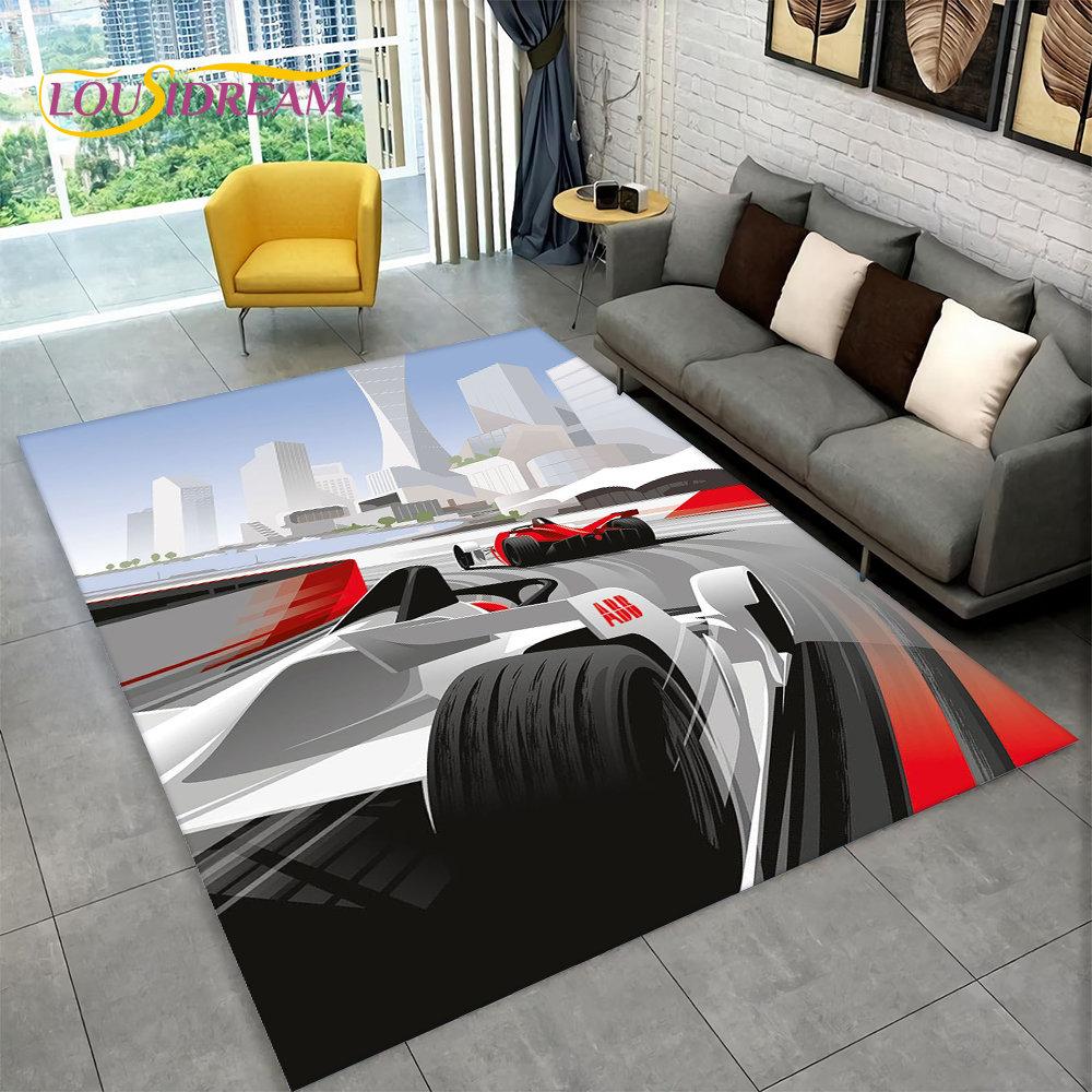 Großer 3D-Teppich mit Rennwagen, Teppich für Zuhause, Wohnzimmer, Schlafzimmer, Sofa, Fußmatte, Dekor, Kinderspiel, Küche, rutschfeste Bodenunterlage