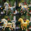 2D Acrylic Horse Car Rearview Mirror Pendant Charm Christmas Tree Backpack Hanging Ornament Party New Year Decoration Hanging