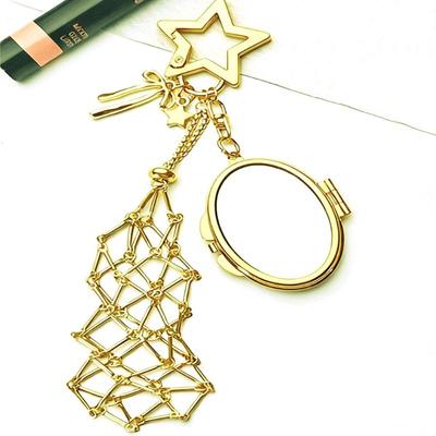 Metal Net Pocket Lipstick Protective Cover Keychain Bag Hanging Hand Woven Lip Balm Pouch Keyring With Mirror Backpack Pendant