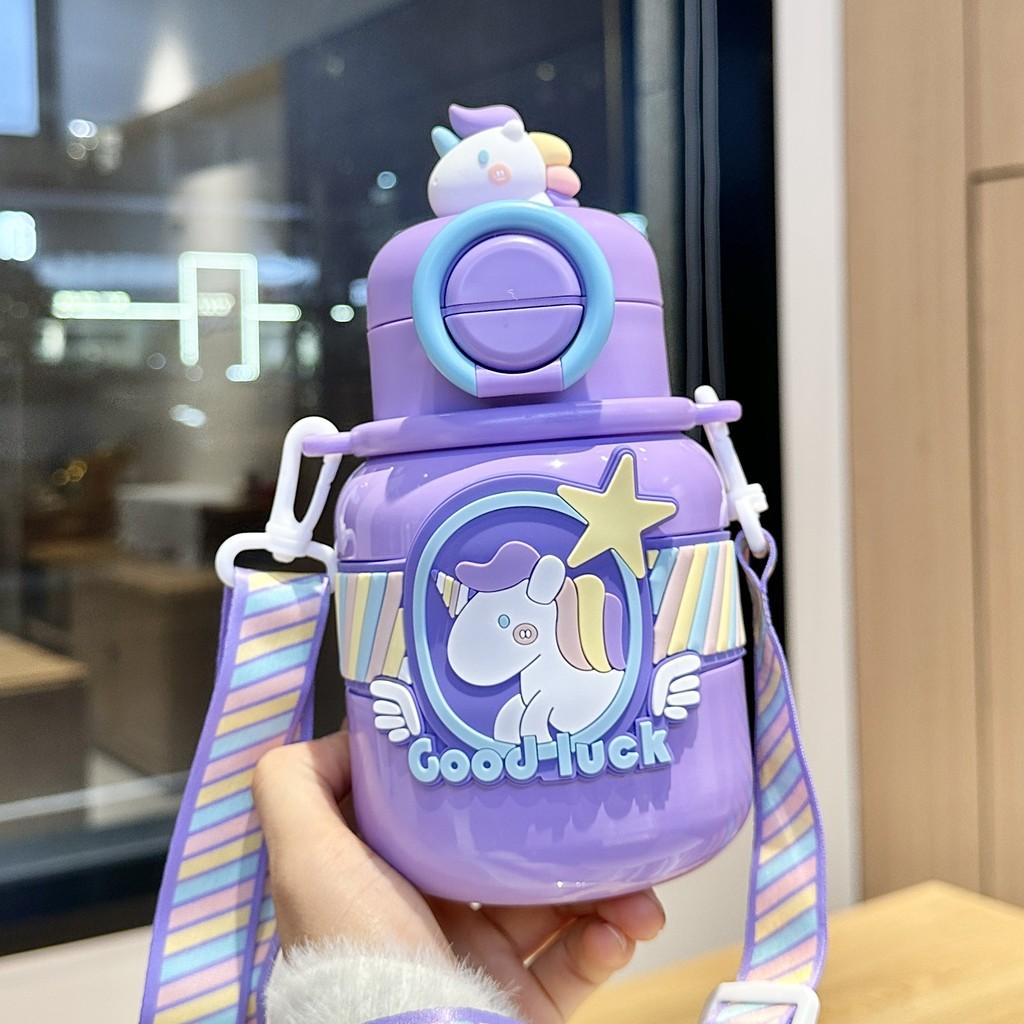 Capybara Childrens Insulated Water Bottle With Straw Lock For School And Travel