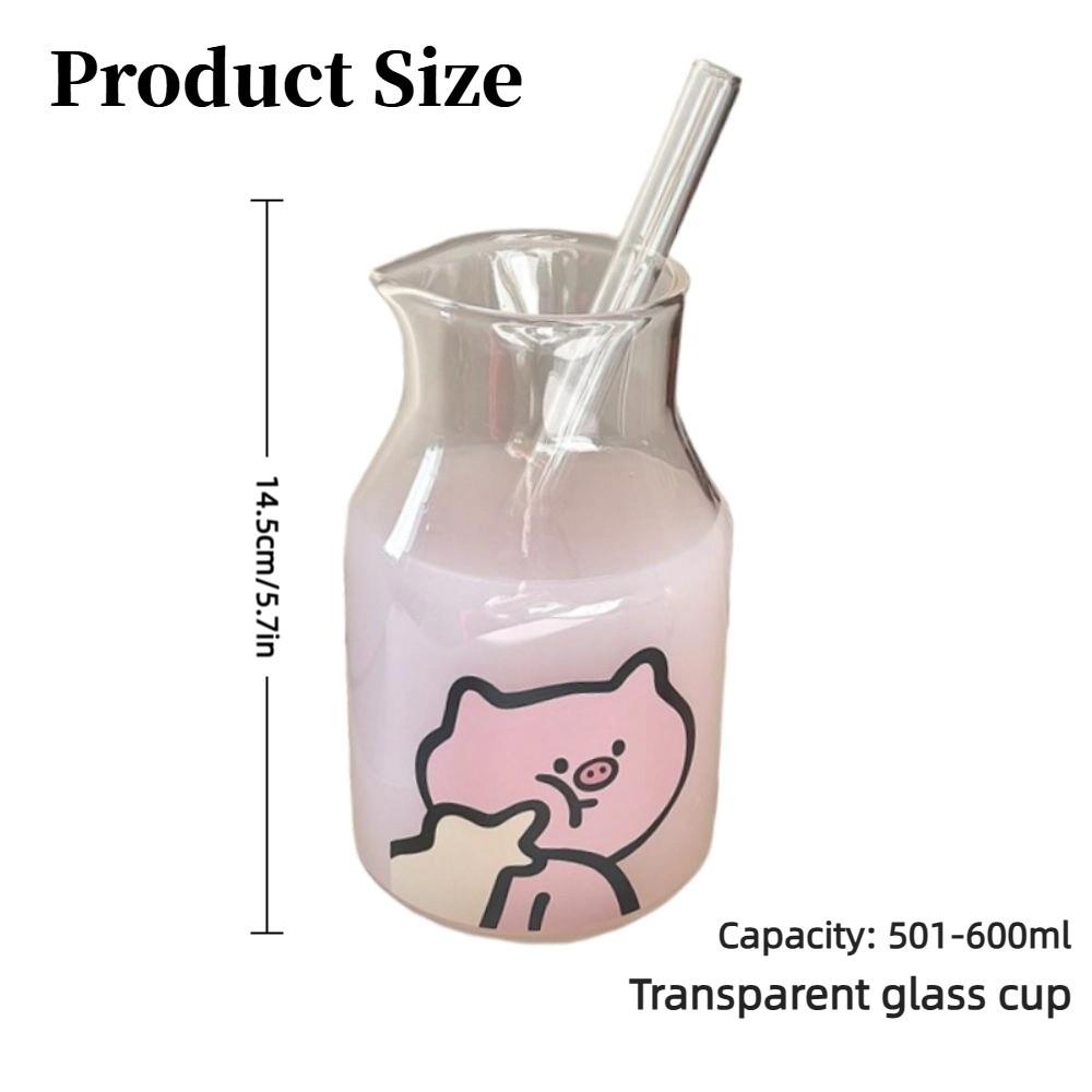 Cute 600ML Korean Coffee Cup Glass Cute Pattern Juice Cup Large Caliber Modern Design Water Bottle For Brewing Coffee Matcha