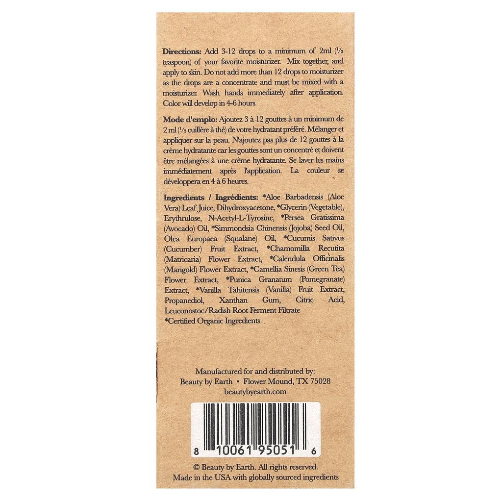 Beauty By Earth Samoopalovák, kapky na opalování, světlo, 1 fl oz (30 ml)