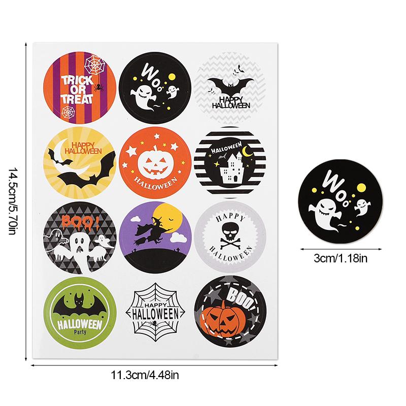120PCS 3CM Halloween Paper Stickers for Candy Bag Gift Box Sealing Decoration 2025 Halloween Party Supplies Kids Trick Or Treat