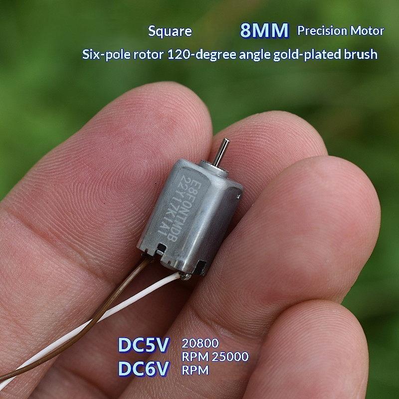 Electric Motor 6-pole Rotor Mini Micro 8mm Square DC 3V 5V 6V Durable Motor for Student Learning DIY Tools