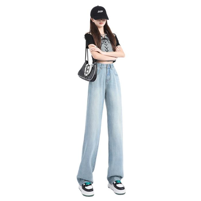 Women's Summer New Narrow Version of Jeans High Waist Wide-leg Pants Tucking Abdomen and Lifting Buttocks To Make Them Look Thinner and Soft