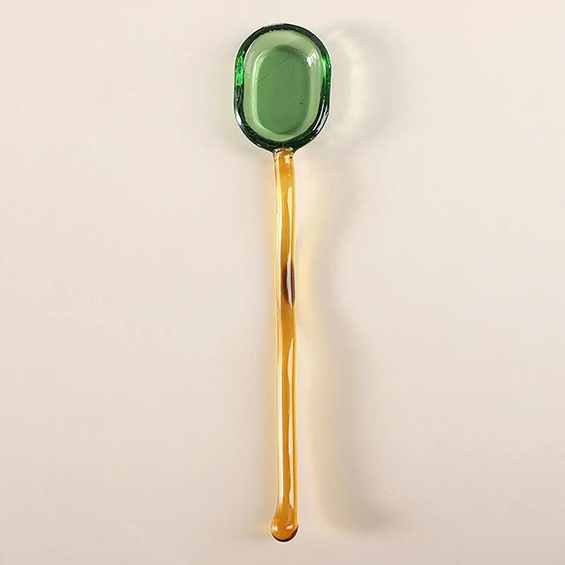 

Креативные стеклянные молочные десертные ложки, цветные прозрачные кофейные десертные ложки для размешивания, длинная ручка, кухонная посуда