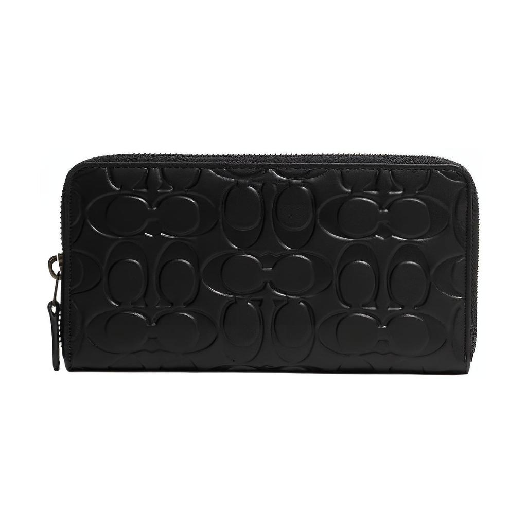 Coach Accordion Wallet 19 Zipper Closure Logo Embossed Leather Card Holder Wallet Women Wallet Black CE551-QBBK