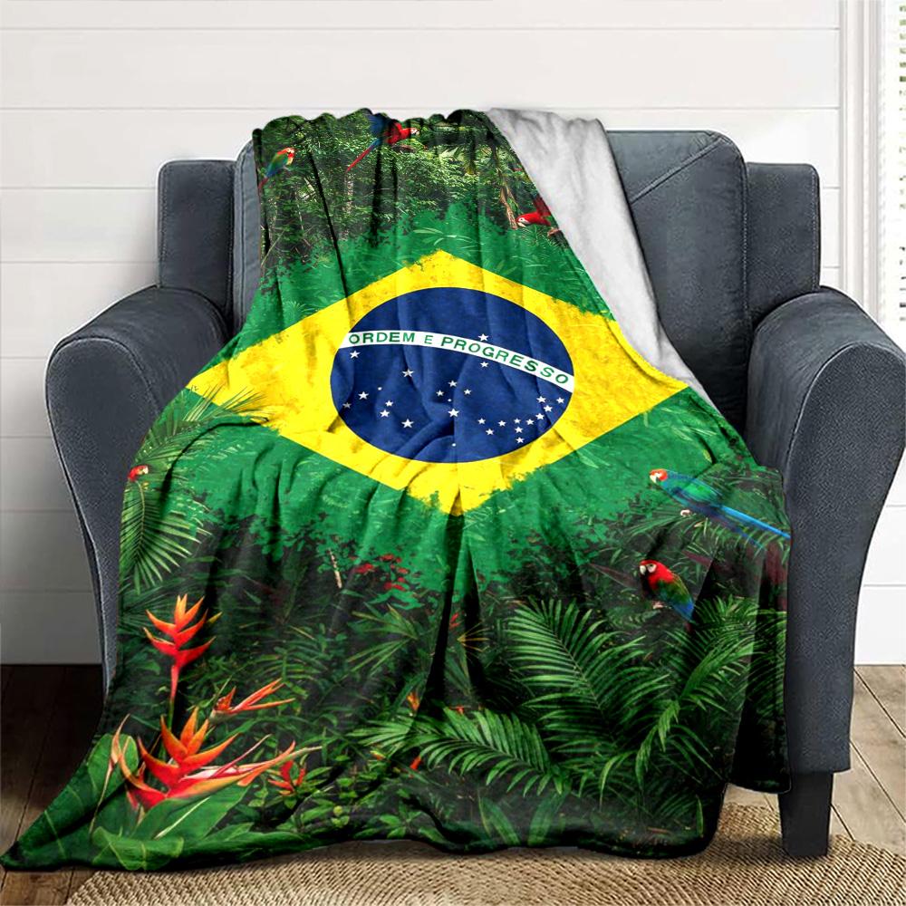 Bandeira Brasileira Print Flannel Blanket High Quality Warm Comfortable Cover for All Seasons Perfect for Gifts Home Decor