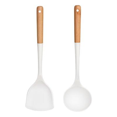 ZISIZ Silicone Wooden Handle Spatula and Spoon Set