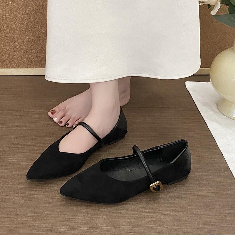 Leopard Print Pointed Mary Jane Shoes Women's 2025 Autumn New Flat-bottomed Large-size One-word Belt Two Wear Shallow Pointed Shoes