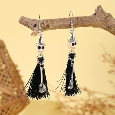 New Halloween Asymmetric Skull Skeleton Drop Earrings for Women Gothic Punk Long Tassel Earrings Girl Party Jewelry Gifts
