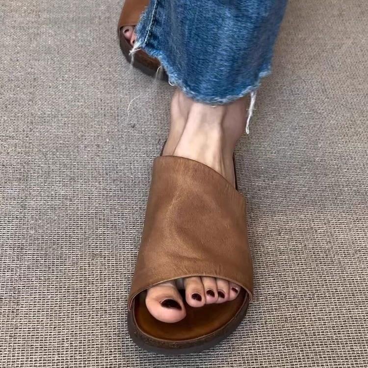 French One-word Slippers Women's Summer Vacation Beach Shoes New Casual Open-toed Flat-bottomed Non-slip Cool Slippers