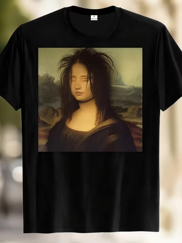 Funny Monday Lisa Mona Lisa Parody Graphic Tshirt Unisex Unisex Sarcastic Art Print Teecasual Summer Streetwear Top