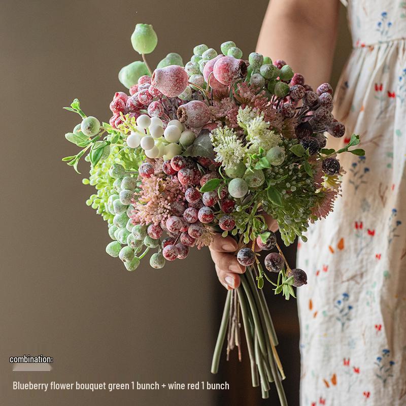 Bionic Blueberry Artificial Flowers for Living Room Decoration - Dried Flower Bouquets Arrangement