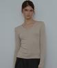 Dehebe V-Neck Cutting Line Long Sleeve [Beige]