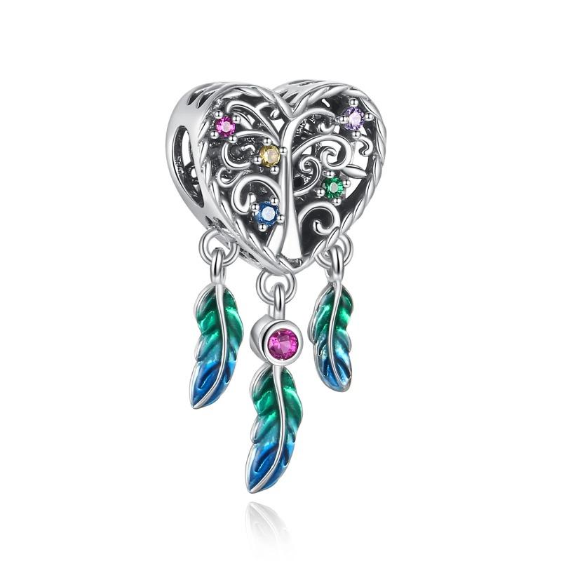 925 Silver Feather Charms Beads Dreamcatcher Lucky Pendants for DIY Bracelets Necklace Women Jewelry Gifts