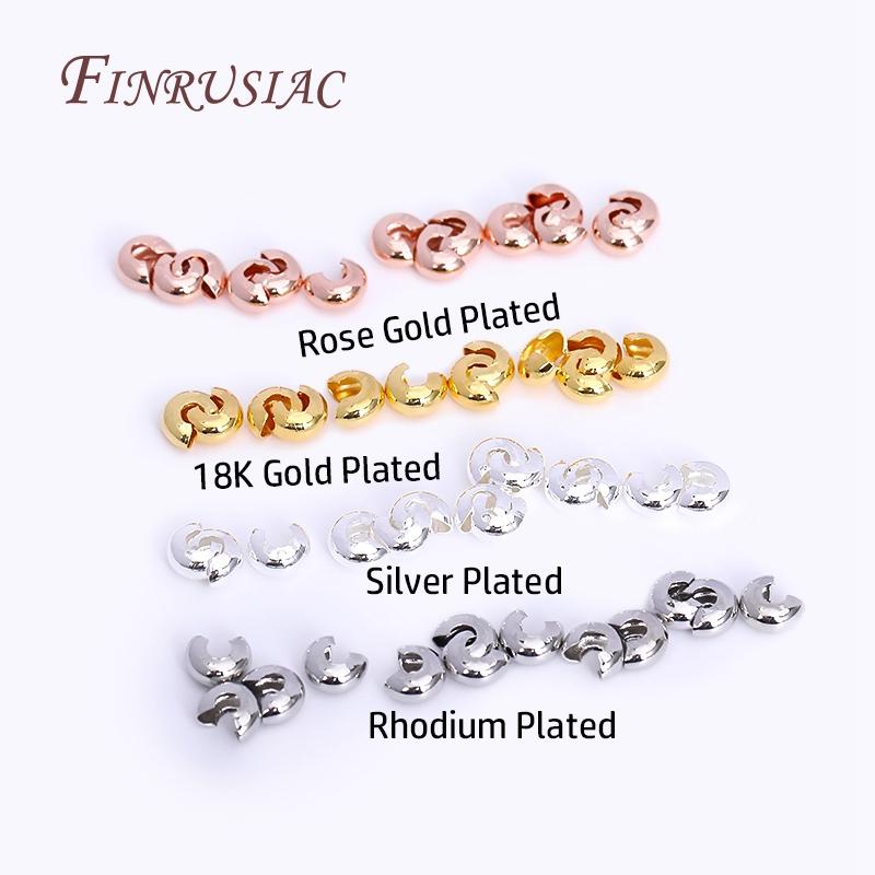 3mm/4mm Open Crimp Bead Covers 18K Real Gold Plated Round Covers For Crimp End Beads, DIY Jewelry Making Supplies Wholesale