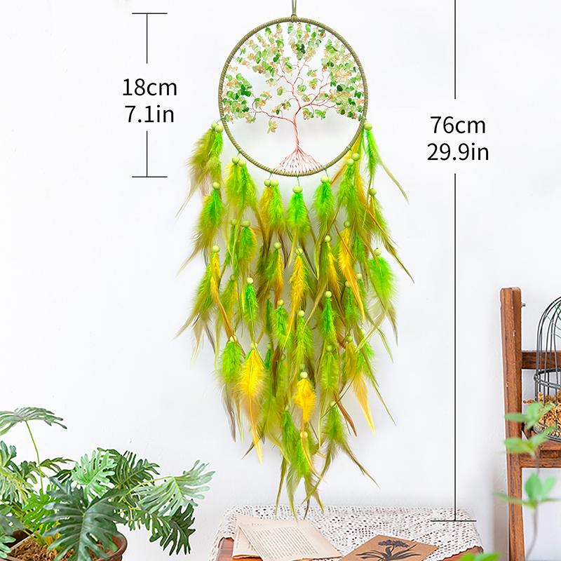 Nordic Dream Catcher Handmade Green Feathers Wind Chimes Living Room Bedroom Hanging Ornaments Wall Decor Birthday Festival Gift