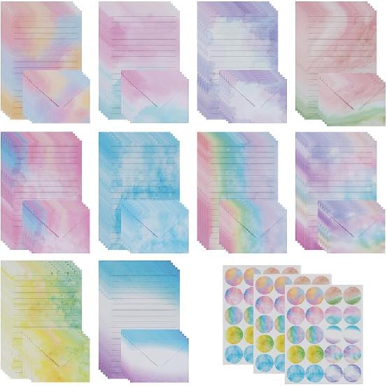 160 Pcs Stationery Paper Set (50 Writing Papers + 50 Matching Envelopes + 60 Round Dot Stickers), Unique Marble Pattern Style Writing Stationery