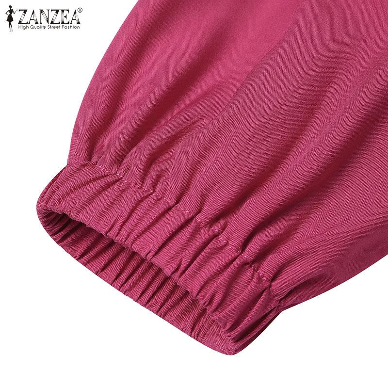 ZANZEA Dámské ležérní šaty s devítičtvrtečními rukávy s výstřihem do O, volné retro dlouhé šaty