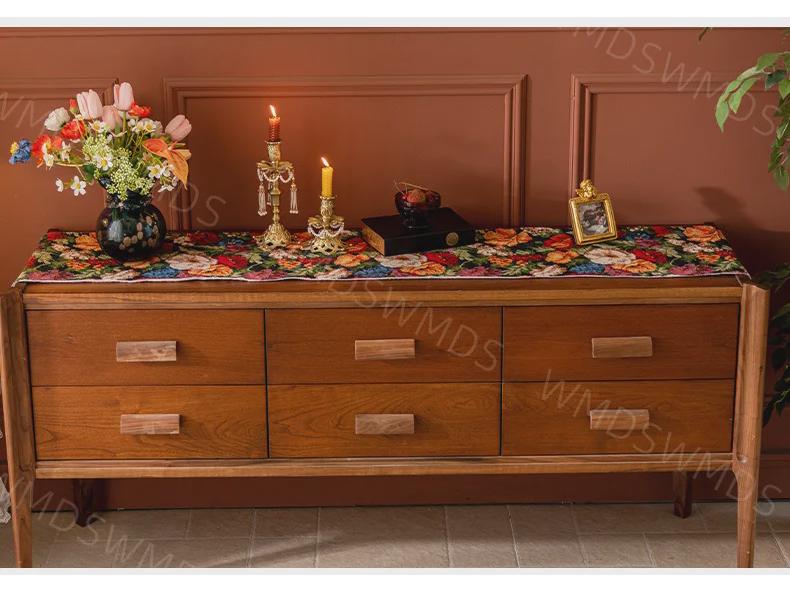 French High-End Fabric Tassel Table Runner for Living Room or Dining Room