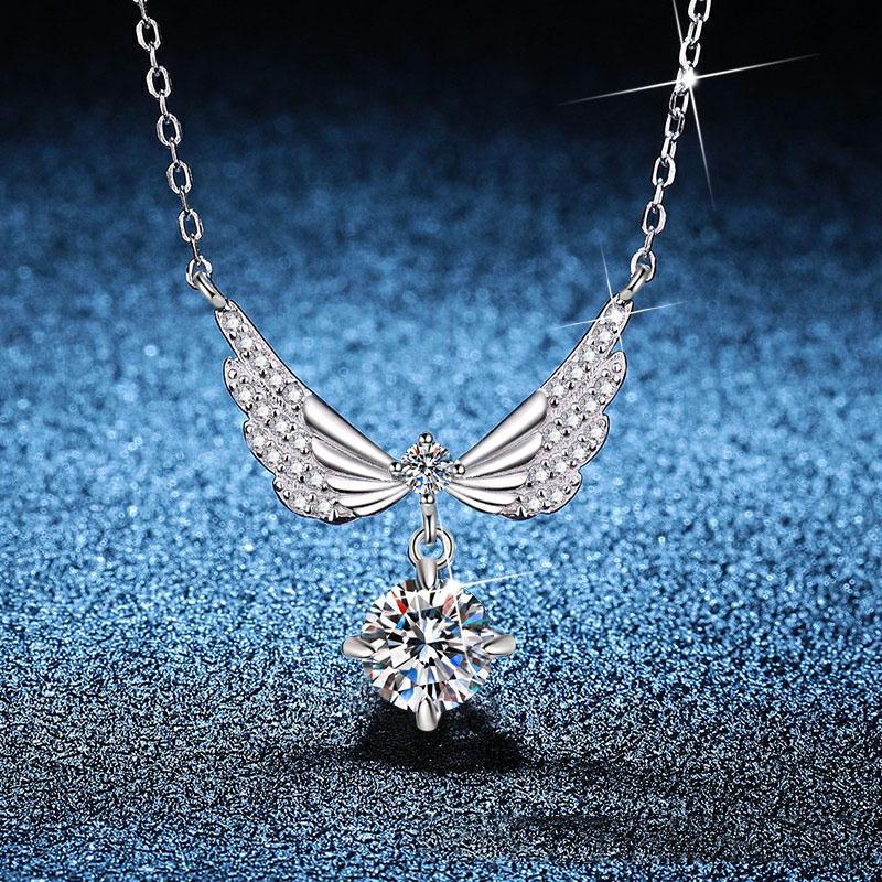 New S925 Silver Angel Wing Dynamic Women's Necklace, Niche Fashion, Exquisite, High-quality Wedding Jewelry
