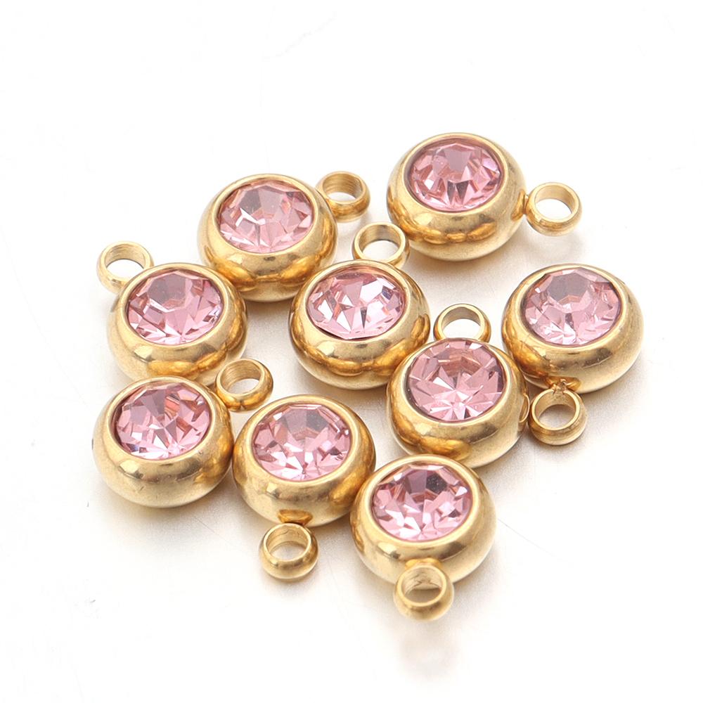 10Pcs Mini Birthstone Charms Stainless Steel Round Rhinestone Crystal Pendant for Jewelry Making DIY Necklace Bracelet Findings