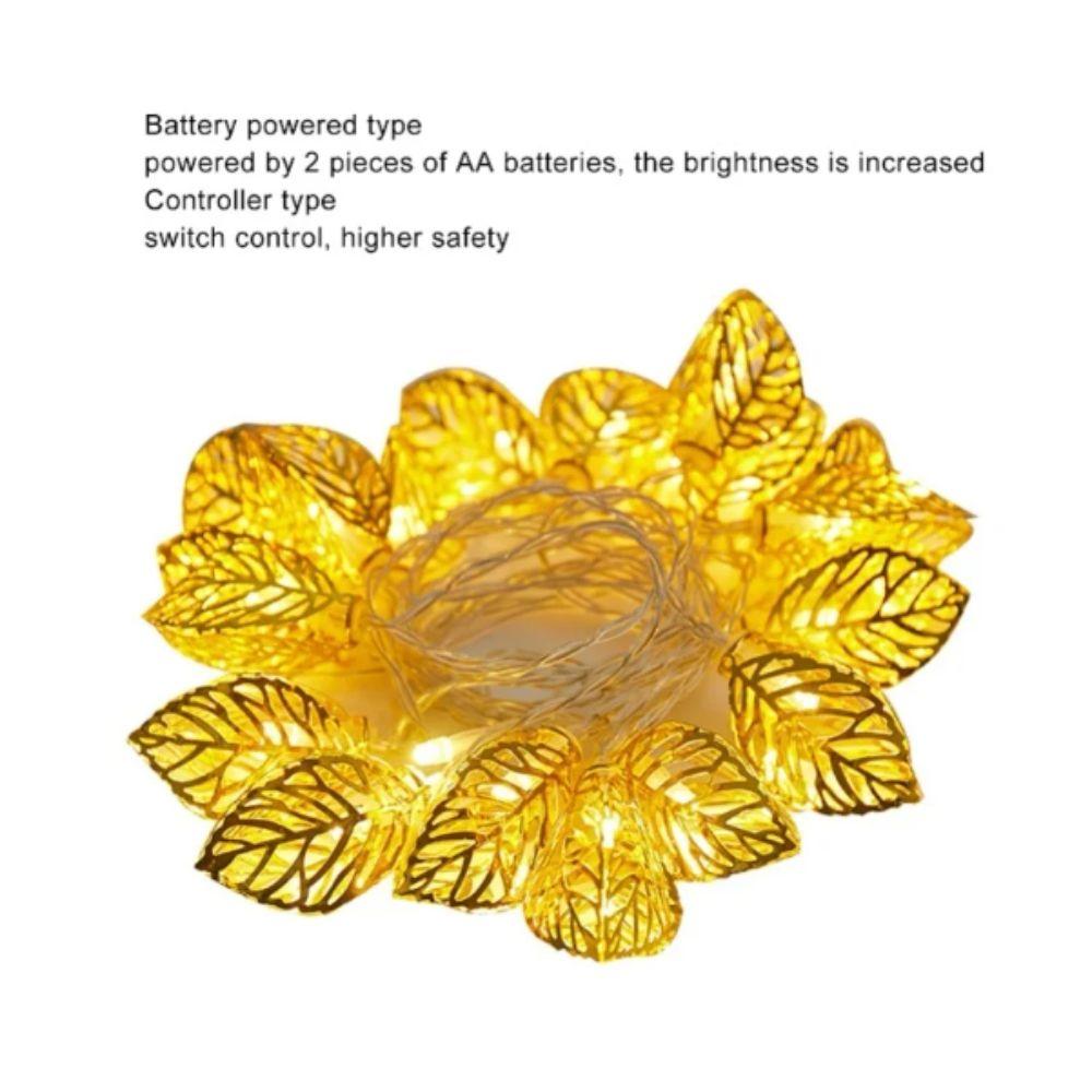 Warm White LED Decorative Lamp Golden Metal Leaf Hollow Design LED String Light Shaped Design Battery Operated