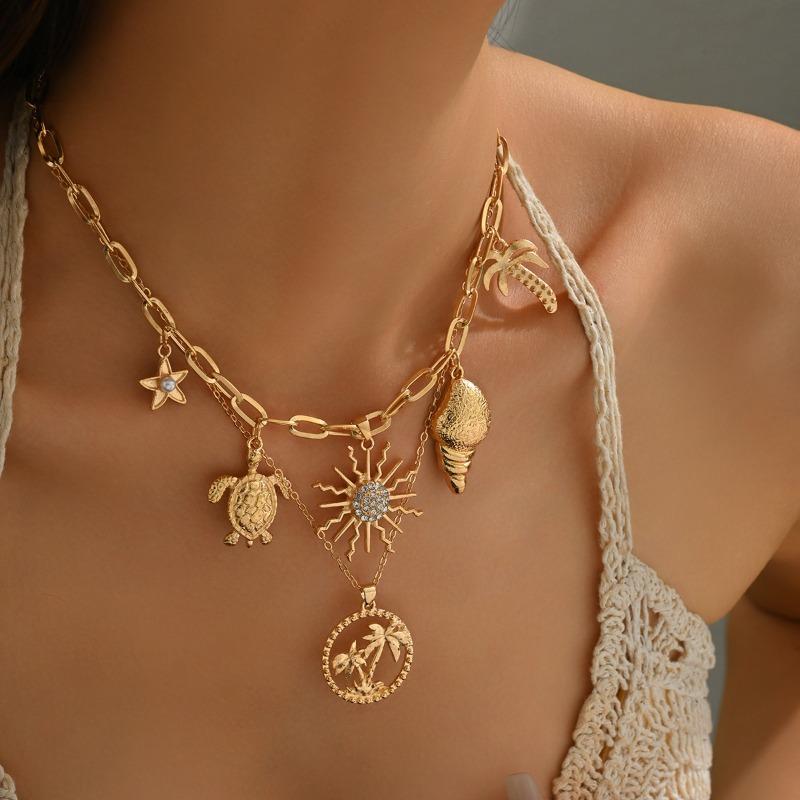 

Приморские аксессуары ожерелье из ракушки морской звезды легкая роскошь нишевый кулон солнце многослойная цепочка на ключицу женщина
