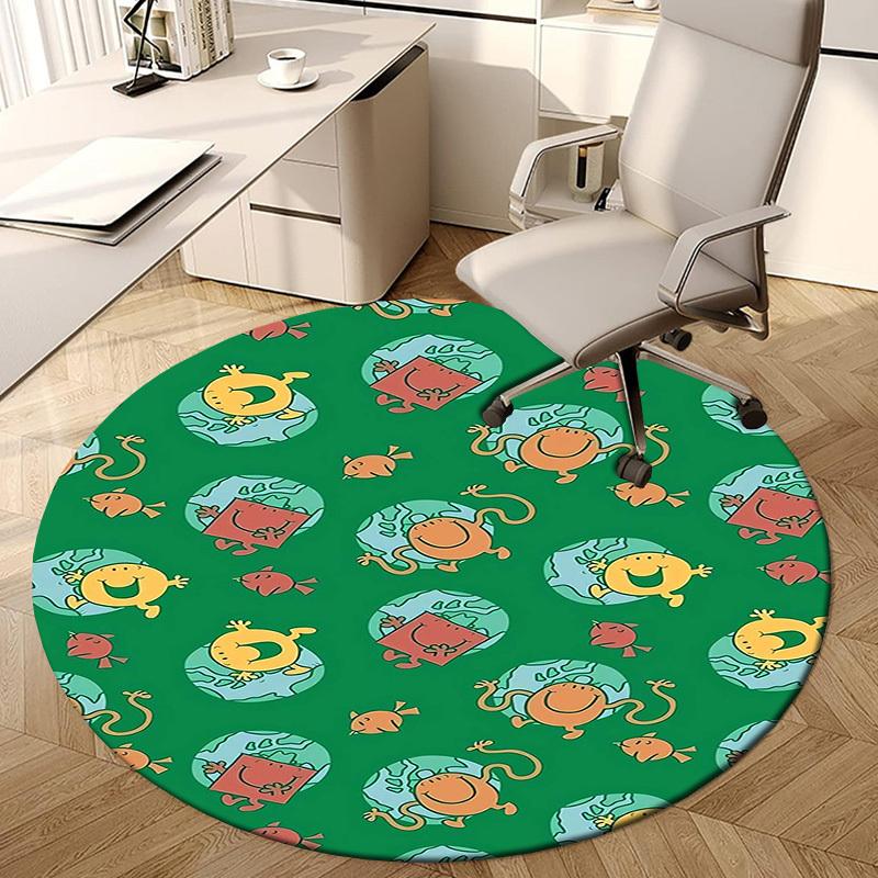 1pc Mr. Men and Little Miss characters on green . Round carpet, Made of Polyester,Perfect for Decorating Office Chairs, Living Rooms fplt122