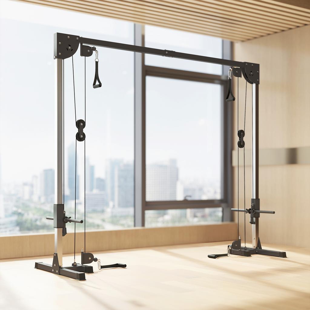 Academias Domésticas Multifuncionais com Sistema de Polia de Cabo, Máquina Crossover de Cabos com 4 Pegas para Treinamento de Força de Corpo Inteiro, Power Rack para Treino em Casa, Preto