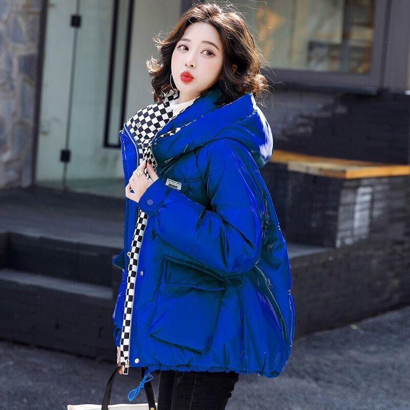 Shiny Disposable Large Size Padded Jacket Women's Short Loose Plaid Padded Jacket Winter Thick Warm Padded Jacket Tide