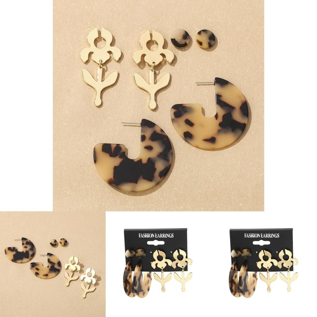 Chic Leopard Print Acetate Star Earrings Modern Alloy Design Perfect For Summer