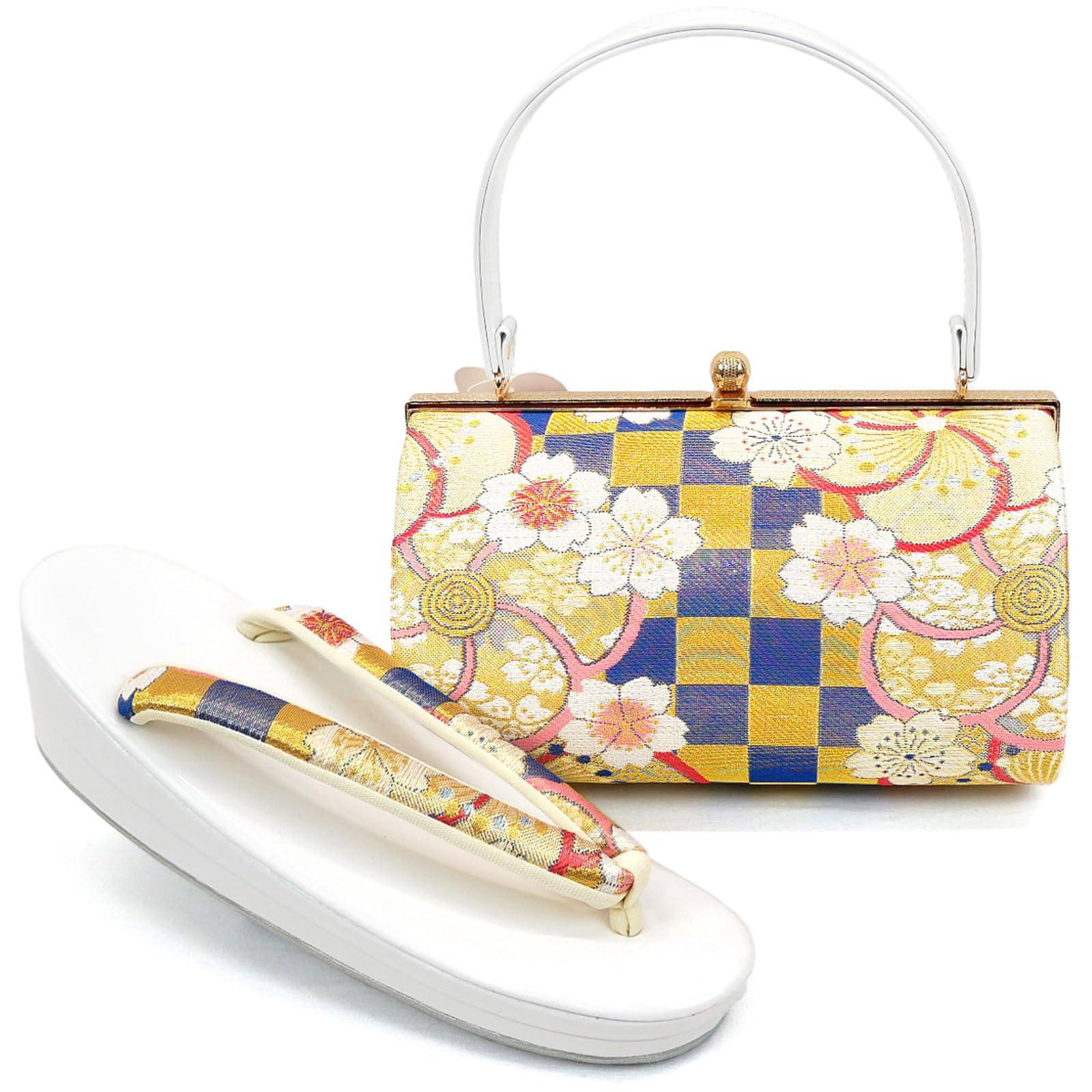 

Комплект сандалий и сумки свободного размера для церемонии Фурисодэ, бело-золотой [Киото Усагидо] zb-029 совершеннолетие