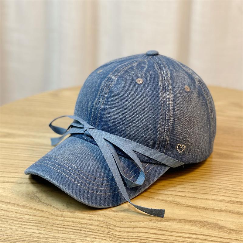 

Новая женская кепка с кружевным бантом Hot Diamond Love Denim Cap Baseball Cap Adjustable темно-синий