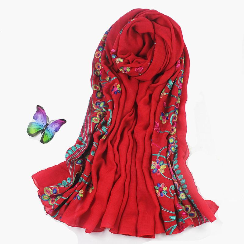 Korean Version of Spring, Autumn and Winter Versatile Ethnic Scarf Cotton and Linen Embroidery Literary Style Women's Shawl Dual-purpose Long Style