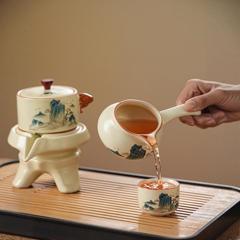 Ru Brennofen/Prächtige Berge und Flüsse Kung Fu Tee-Set Automatisch Haushalt/Einfach und Tragbar Keramik Teekanne Komplettes Tee-Set
