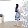 2025 European & American Style Blue & White Porcelain Spaghetti Strap Sleeveless Dress for Girls