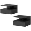 Set of 2 Wall-Mounted Nightstands, Drawer and Open Shelf, 35x32x22.5 cm, Black