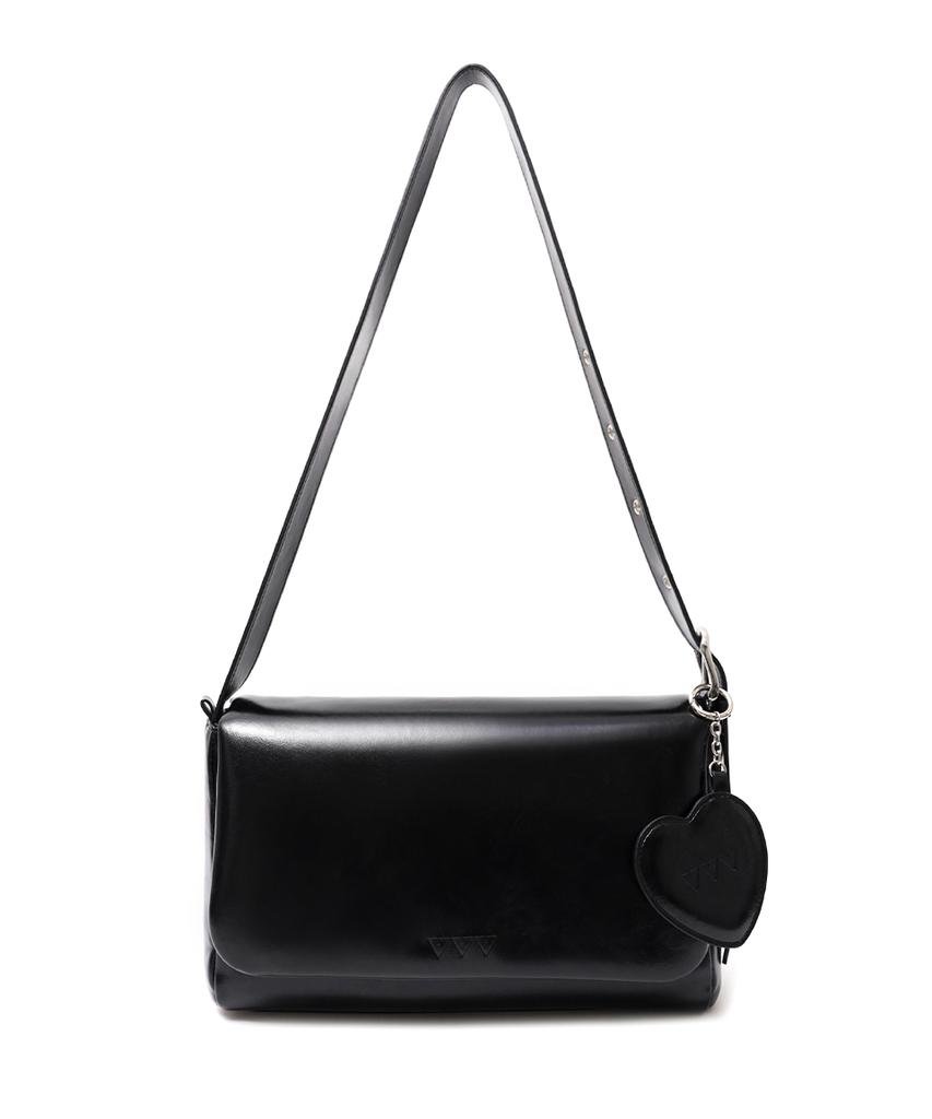 Vvv Heart Mirror Padded Shoulder Crossbody Bag _ Black
