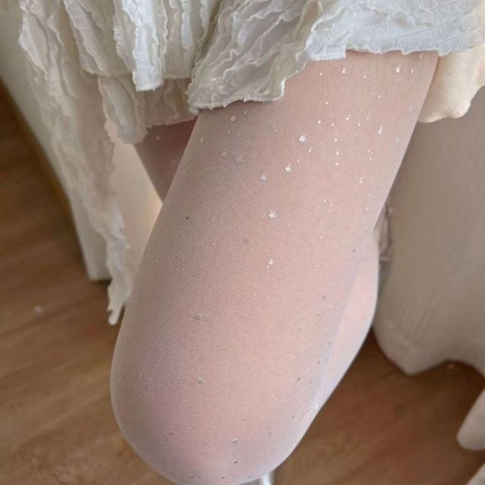 

Очень эластичные сексуальные колготки с высокой талией, шелковые чулки в горошек, блестящие колготки, сценическое выступление белый